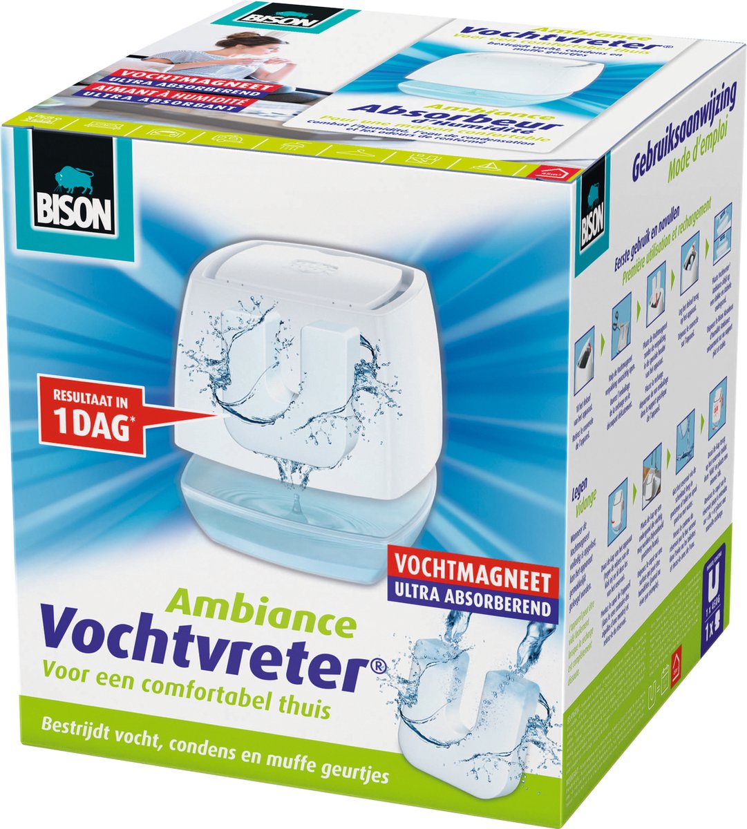 Bison Vochtvreter® Ambiance, luchtontvochtiger, bestrijdt vocht en schimmel in woonruimtes, uniek luchtcirculatiesysteem, 450 g, wit, ook geschikt voor caravans en campers
