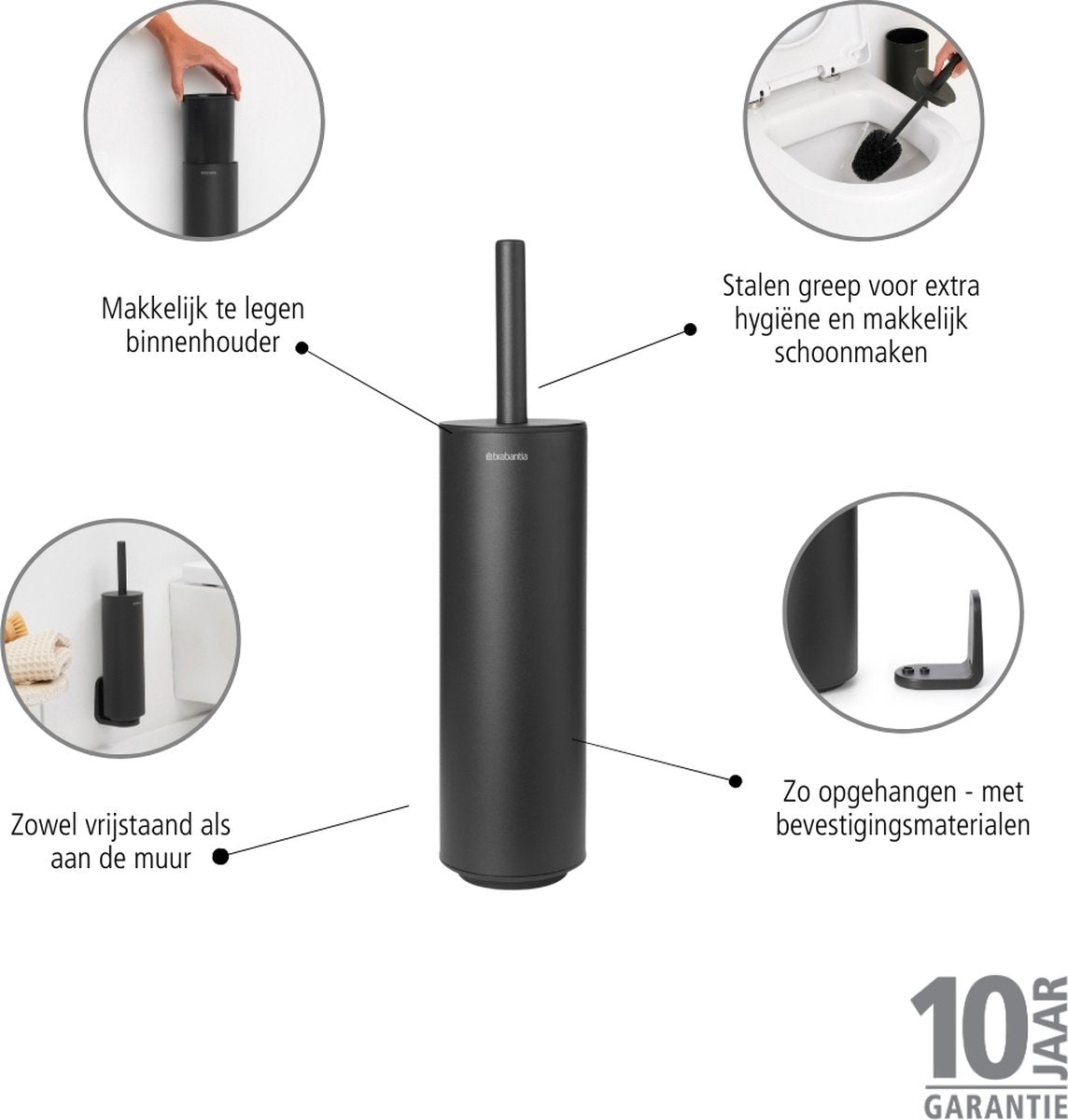Brabantia MindSet WC Borstel met Houder - Vrijstaand en hangend - Mineral Infinite Grey