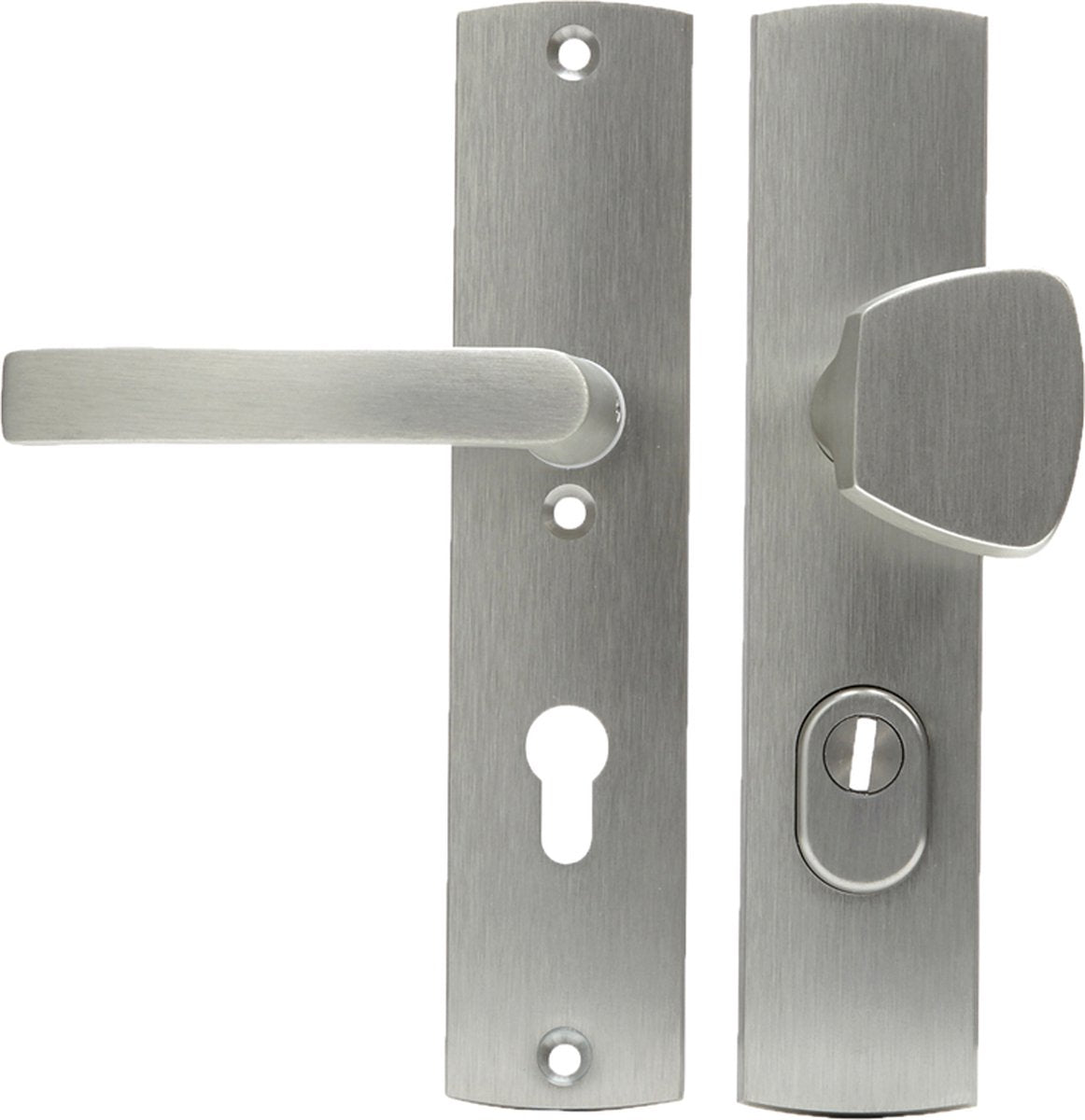 AXA Veiligheidsbeslag (Curve Plus) Inox geslepen: Knop-Kruk (model S/Blok) PC72 met kerntrekbeveiliging SKG***