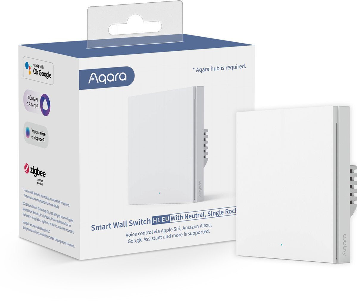 Aqara Smart Wall Switch H1 (with neutral, single rocker) - Zigbee 3.0 - enkele schakelaar - één knop - met Nuldraad