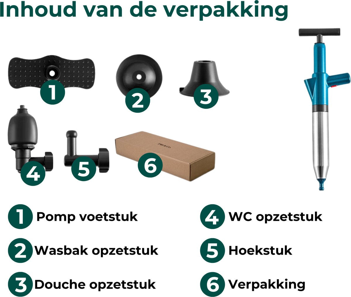 AKSA Home® WC Ontstopper - Gootsteenontstopper - Toilet Ontstopper - Ontstoppingsveer - Rioolontstopper - Groen