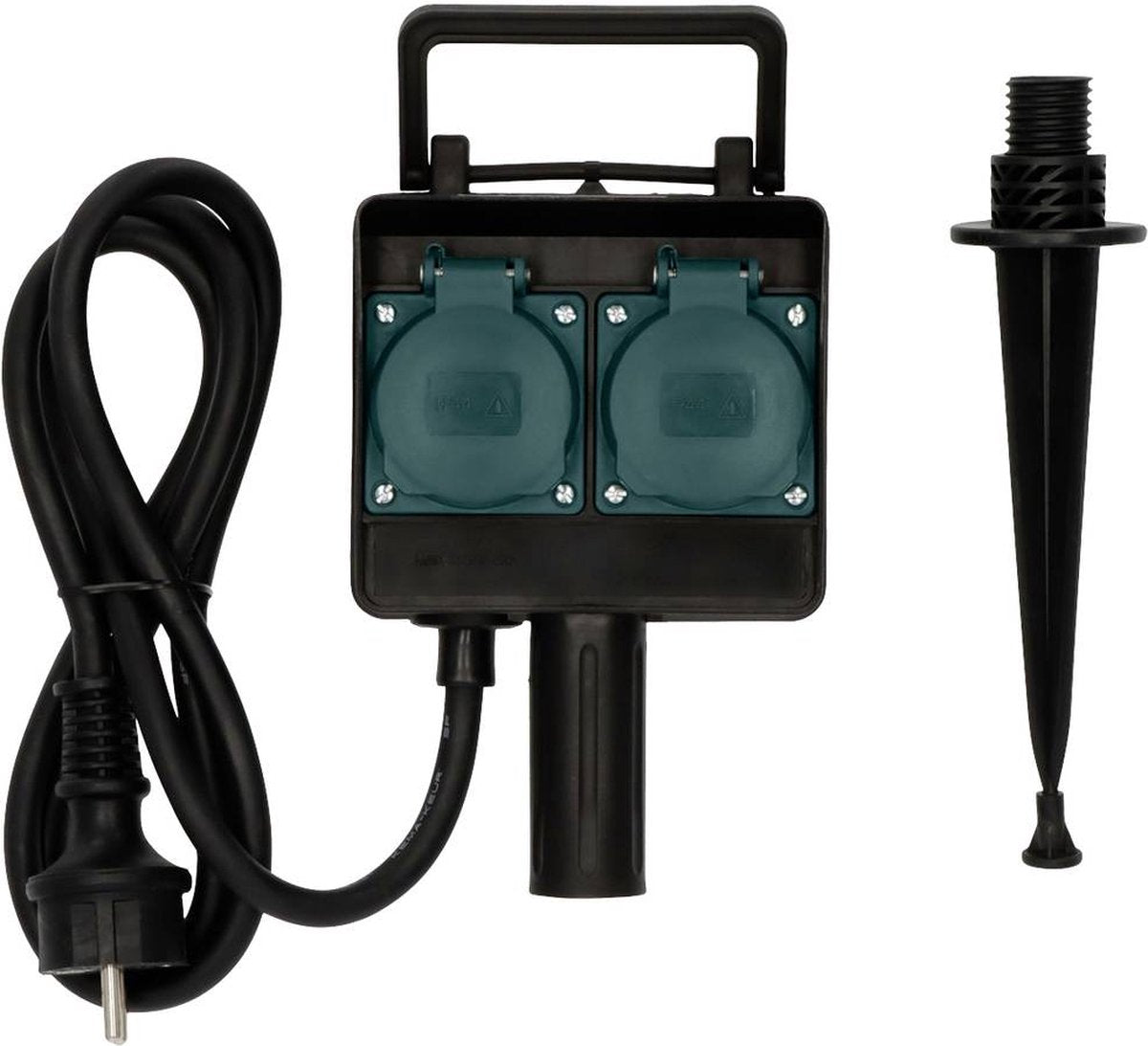 Brennenstuhl Tuincontactdoos / Buitencontactdoos 2-voudig op spies (Weerbestendige kunststof, Tuinstekkerdoos met waterdichte behuizing, 1,4m kabel) zwart