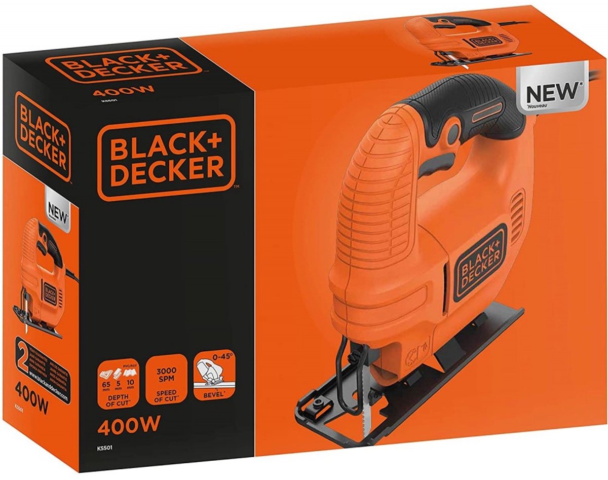 Black & Decker Compacte 400W decoupeerzaag. rechte zaagsneden. bochten en 45° afschuinen