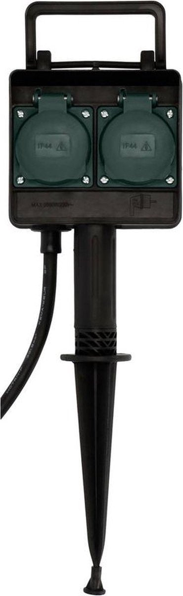 Brennenstuhl Tuincontactdoos / Buitencontactdoos 2-voudig op spies (Weerbestendige kunststof, Tuinstekkerdoos met waterdichte behuizing, 1,4m kabel) zwart