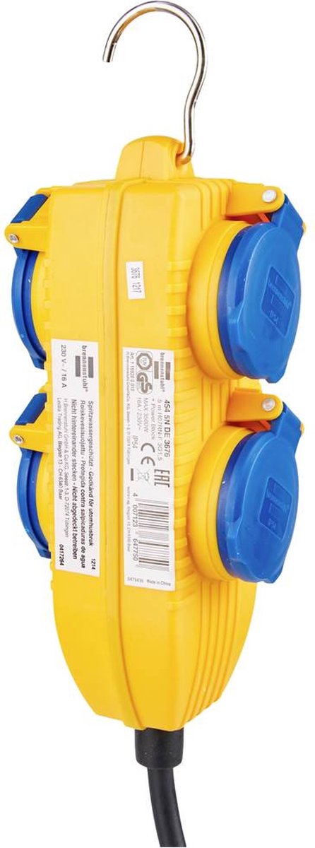 Brennenstuhl verlengsnoer IP54 met stekkerdoos (4-voudige verlengkabel voor buiten, buitenverdeler met 5m kabel)