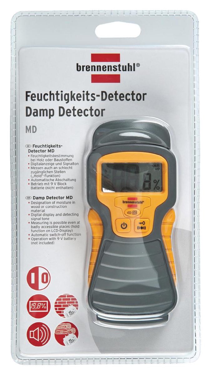 Brennenstuhl Vochtmeter MD (Vochtigheidsmeter voor hout/wanden/bouwmateriaal, met LCD Display) Antraciet/Geel