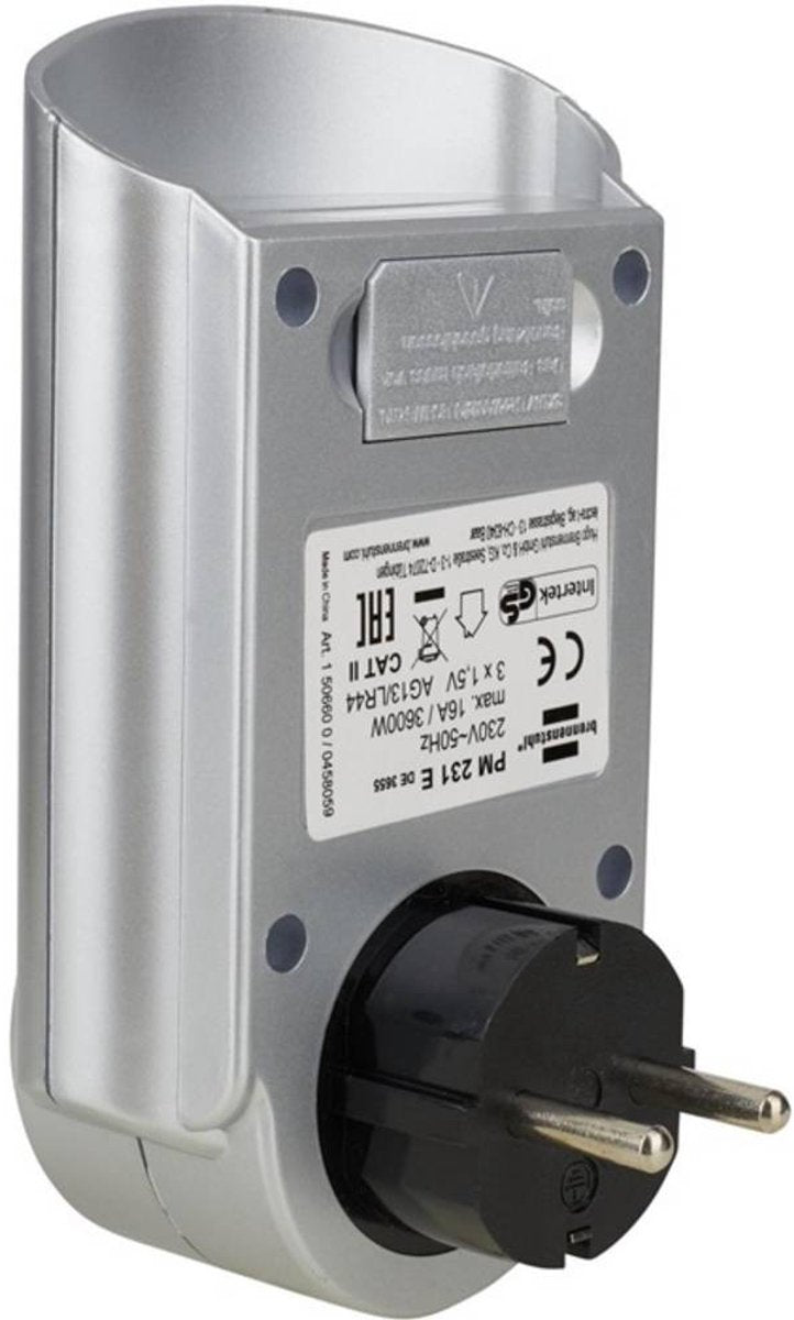 Brennenstuhl Primera-Line energiemeter PM 231 E (Stroommeter met klok- en meetfunctie, energiekostenmeter met 2 individueel instelbare elektriciteitstarieven)