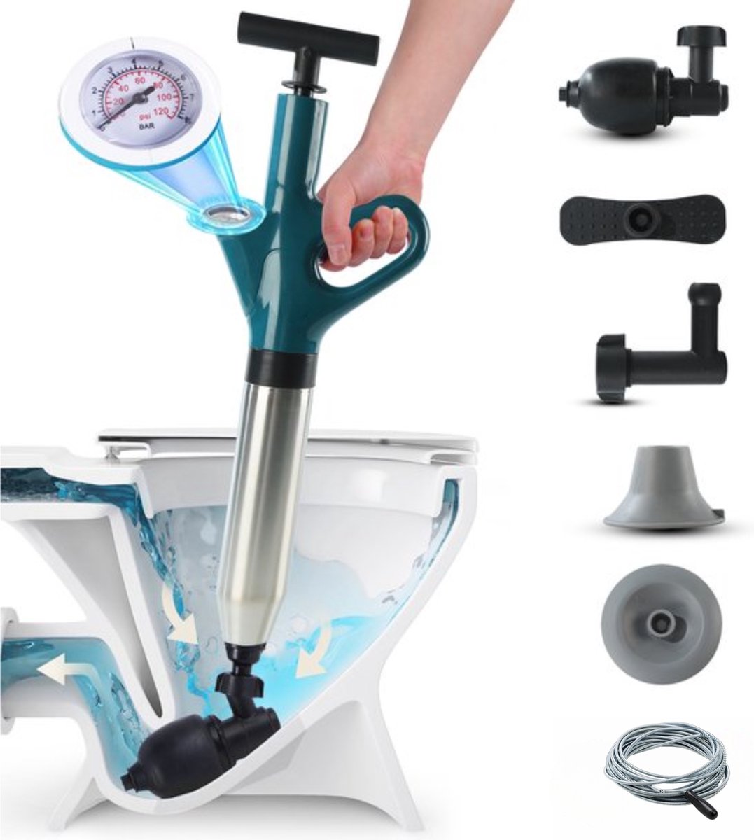 AKSA Home® WC Ontstopper - Gootsteenontstopper - Toilet Ontstopper - Ontstoppingsveer - Rioolontstopper - Groen