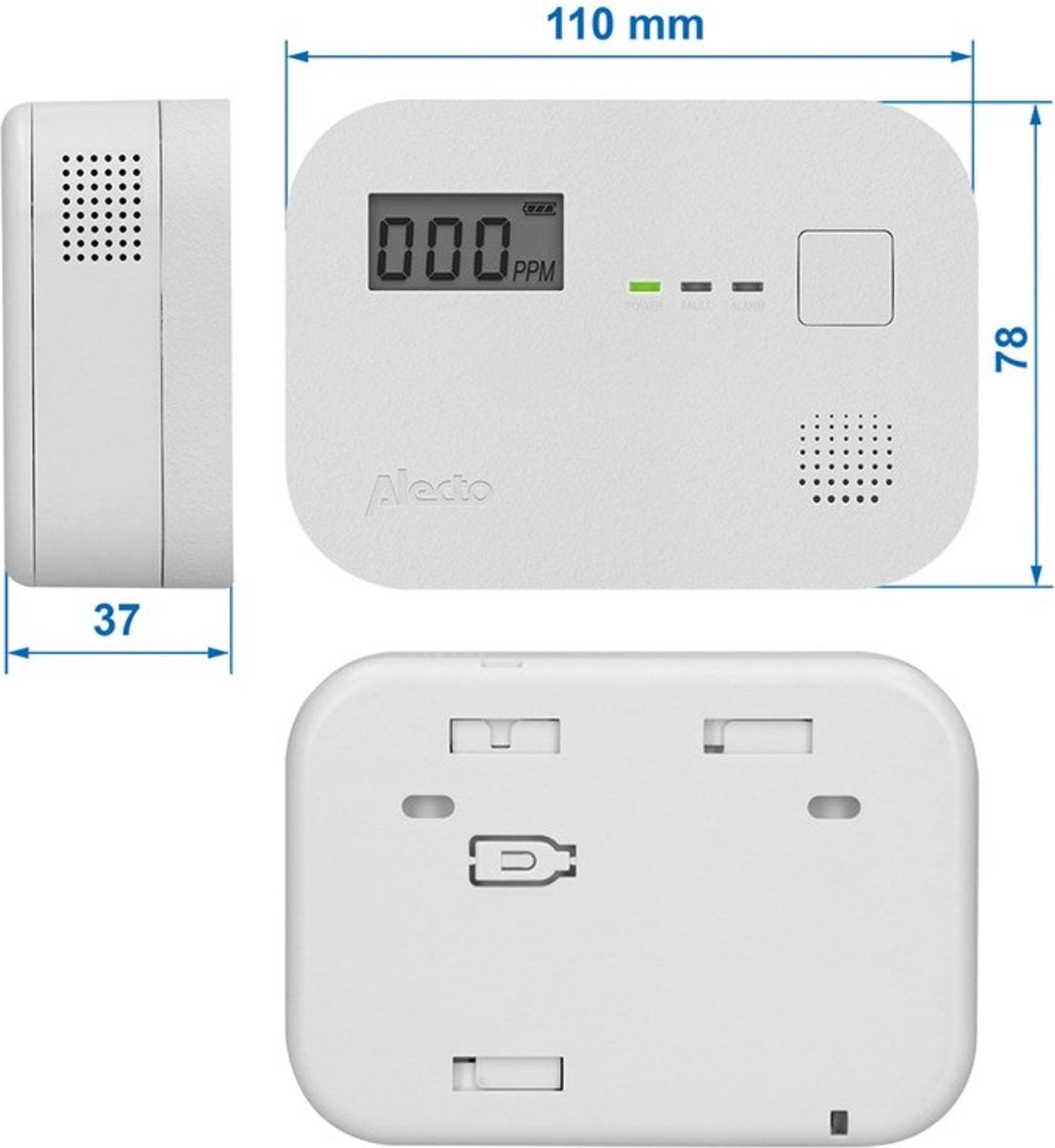 Alecto COA3910 Koolmonoxidemelder met display - 10 jaar sensor - Voldoet aan Europese norm EN50291 - Wit