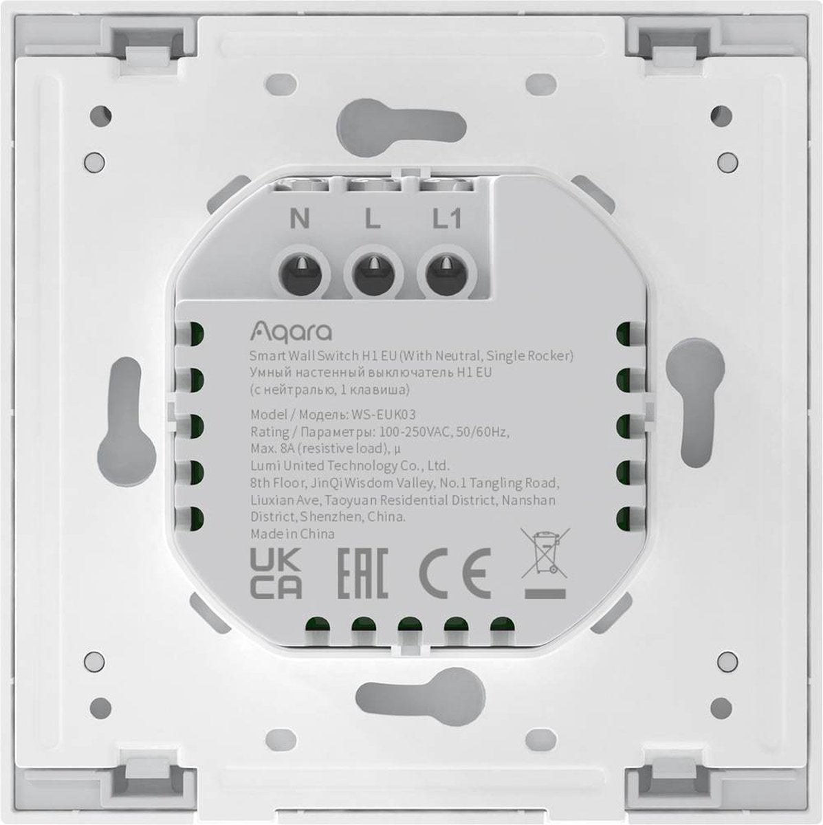 Aqara Smart Wall Switch H1 (with neutral, single rocker) - Zigbee 3.0 - enkele schakelaar - één knop - met Nuldraad