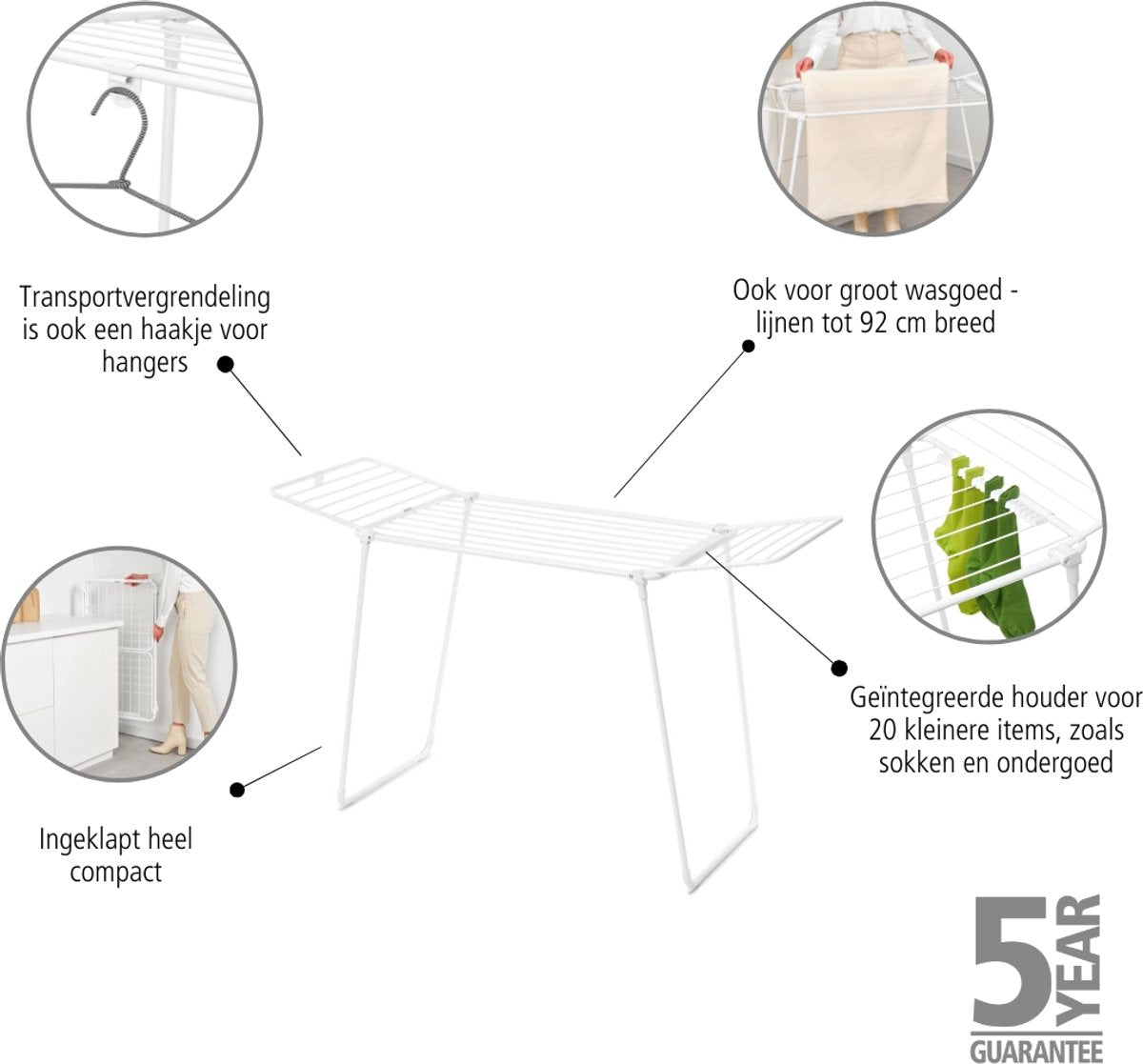 Brabantia HangOn Too Droogrek - 18 m - Inklapbaar Wasrek - White