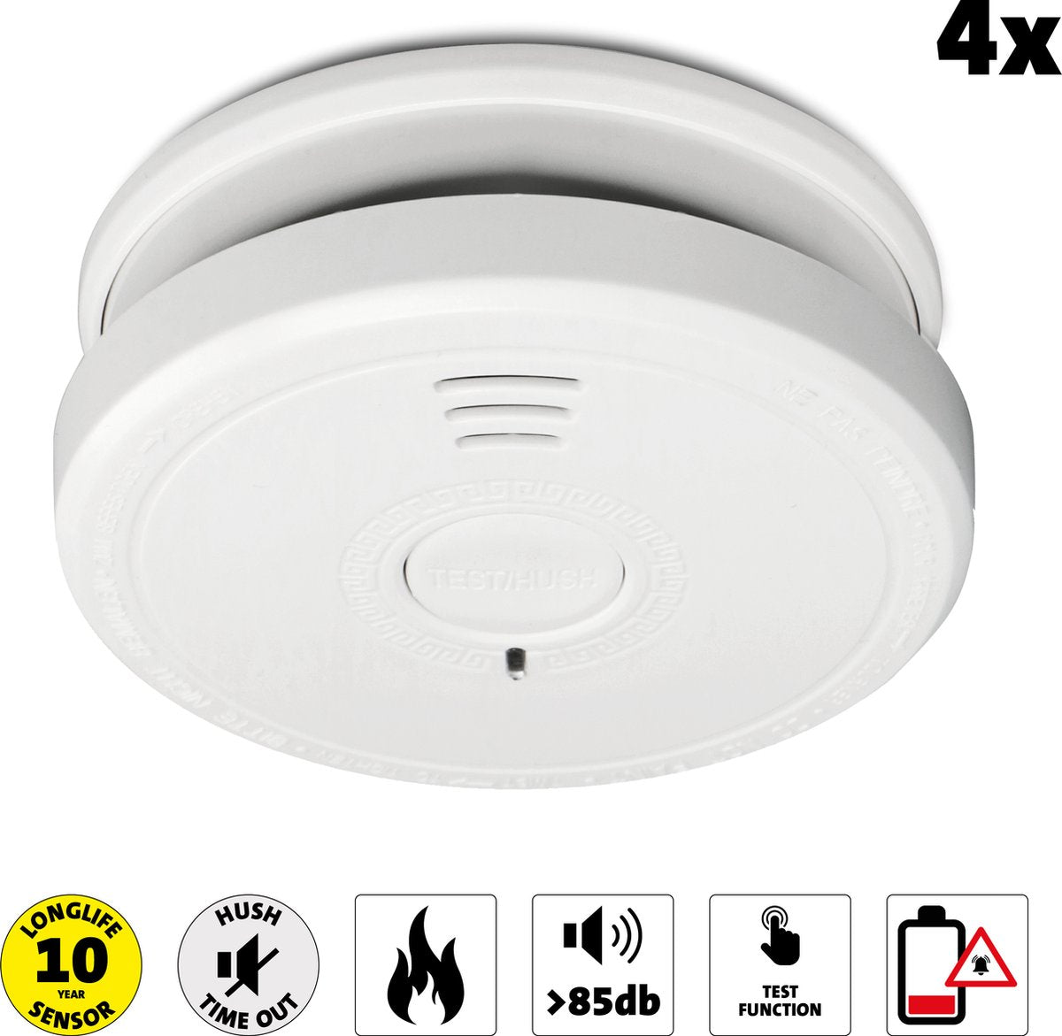 Alecto SA20 4X - Rookmelder - 10 jaar sensor - Voldoet aan Europese norm EN14604 - 4 stuks