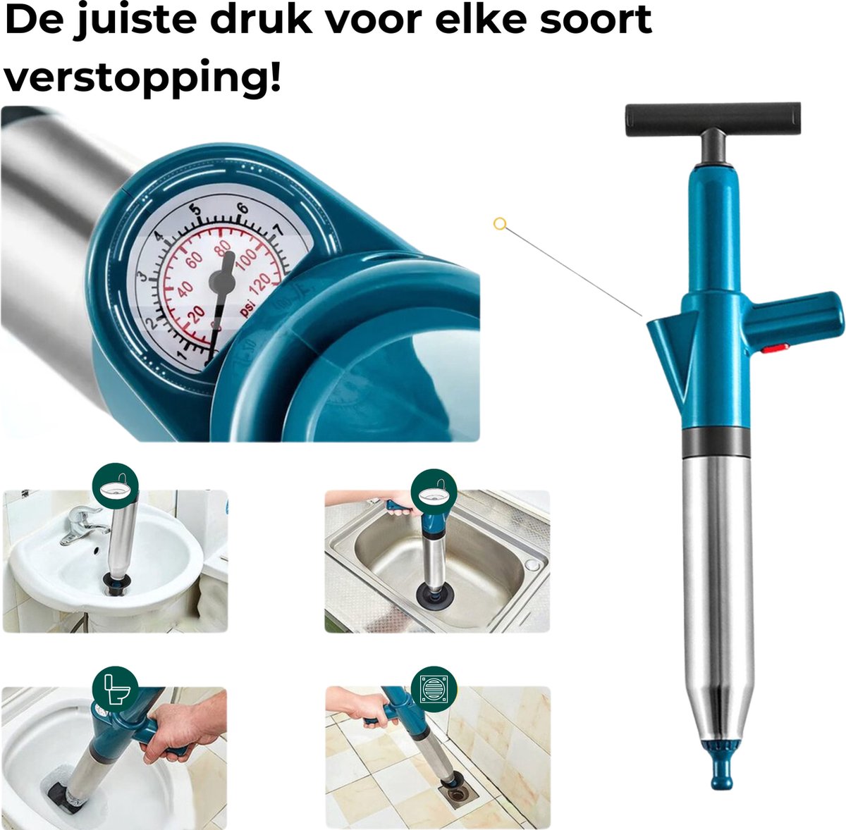 AKSA Home® WC Ontstopper - Gootsteenontstopper - Toilet Ontstopper - Ontstoppingsveer - Rioolontstopper - Groen