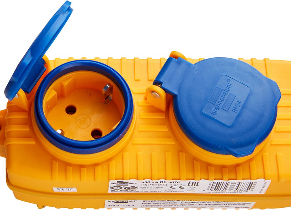 Brennenstuhl verlengsnoer IP54 met stekkerdoos (4-voudige verlengkabel voor buiten, buitenverdeler met 5m kabel)