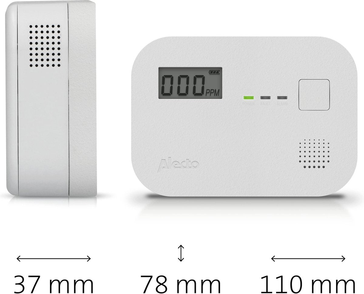 Alecto COA3910 Koolmonoxidemelder met display - 10 jaar sensor - Voldoet aan Europese norm EN50291 - Wit