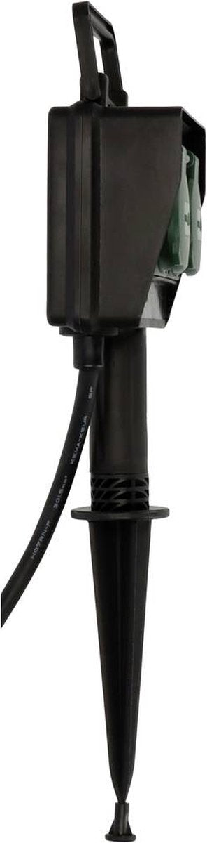 Brennenstuhl Tuincontactdoos / Buitencontactdoos 2-voudig op spies (Weerbestendige kunststof, Tuinstekkerdoos met waterdichte behuizing, 1,4m kabel) zwart