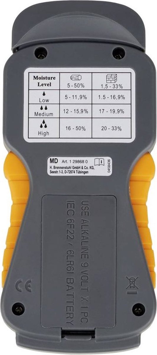 Brennenstuhl Vochtmeter MD (Vochtigheidsmeter voor hout/wanden/bouwmateriaal, met LCD Display) Antraciet/Geel