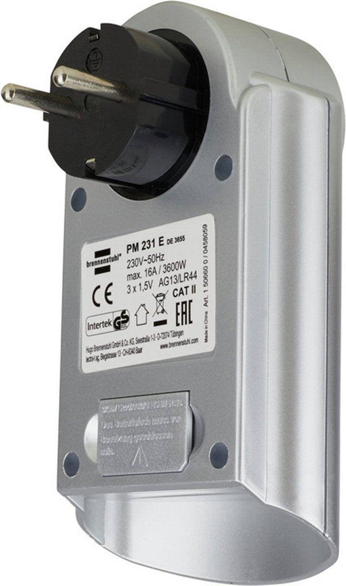Brennenstuhl Primera-Line energiemeter PM 231 E (Stroommeter met klok- en meetfunctie, energiekostenmeter met 2 individueel instelbare elektriciteitstarieven)
